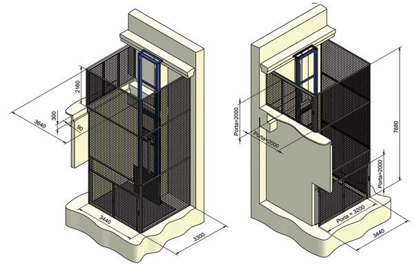 Elevador de columna con cerramientos perimetrales